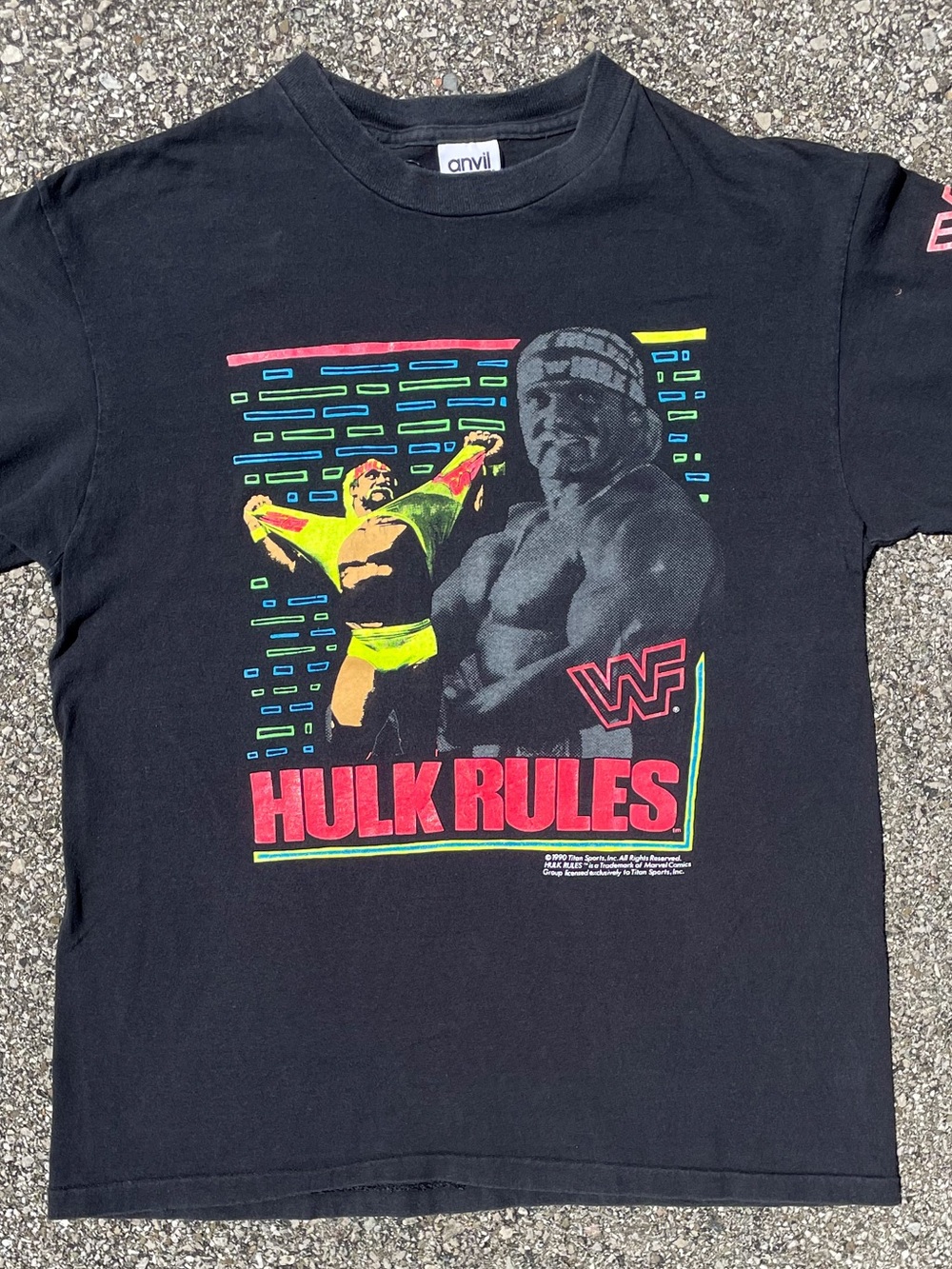 Vintage 1990 Hulk Hogan Hulk Rules WWF T Shirt M Single Stitch Titan Sports Neon